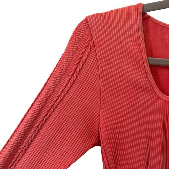 Aerie Offline Seamless Cable Square Neck Long Sleeve Crop Top Coral Orange Sz L - Picture 2 of 11